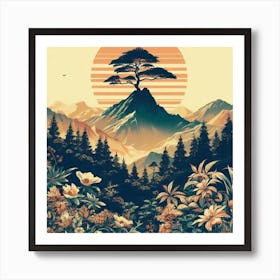 One Tree On The Top Of The Mountain Towering 11 Art Print