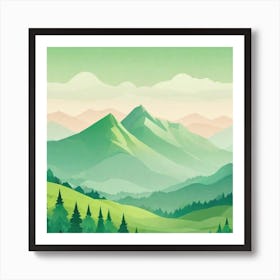 Misty mountains background in green tone 64 Art Print