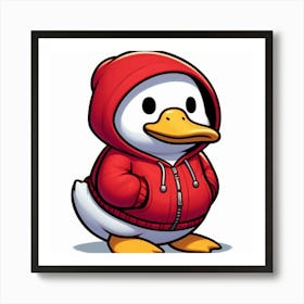 Duck In Red Hoodie Art Print