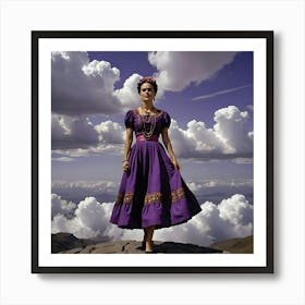 Frida Kahlo On Purple Sky Art Print