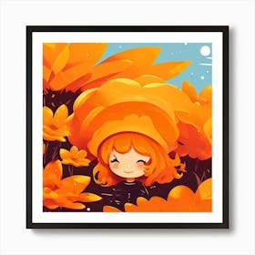 Girl In Orange Flowers Art Print