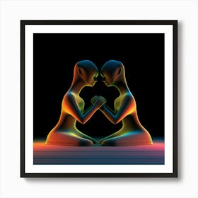 Abstract, Cute, holding hands, artwork print, "United" Art Print