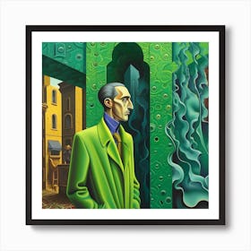 Surrealism Wall Art |Colorful Man in Green City Architecture |Modern Wall Art Home Decor 2 Art Print