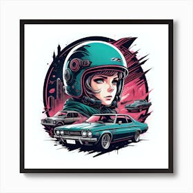 Girl With Car Art Print