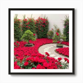 Red Roses And Bonsai Trees Art Print