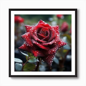 Red rose with water drops. Red rose with drops of dew, drops of water, fresh and beautiful. Art Print