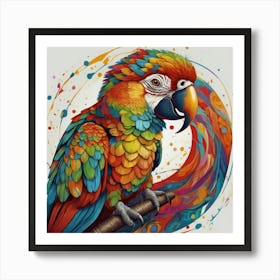 A colorful parrot in the style of intricate psychedelic swirl patterns, in the style of Magali Villeneuve, love and romance, in the style of Caravaggio, colorful Moebius, white background 3 Art Print
