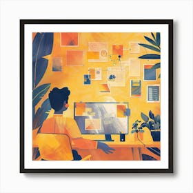 Illustration Of A Person Working At A Computer 1 Art Print