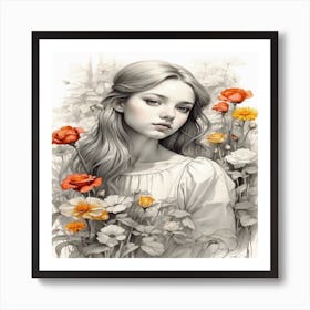 Girl In Flowers Art Print