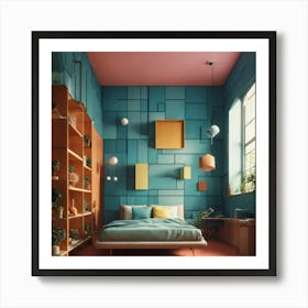 Bedroom With Colorful Walls Art Print