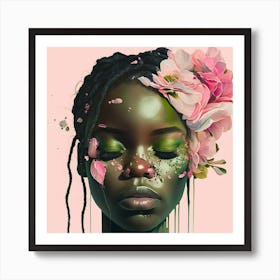 Woman With Flowers On Her Face 1 Art Print