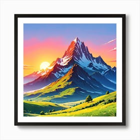 Mountain Landscape, Illustrate A Close Up Of A Blooming Flower With Intricate Art Print