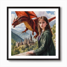 Beautiful Girl And The Dragon Prince Art Print