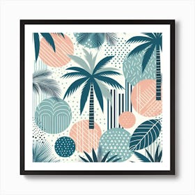 Scandinavian style, Summer tropical pattern with palm trees 1 Art Print