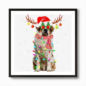 Funny Reindeer Bernard Dog Santa Hat Christmas Art Print