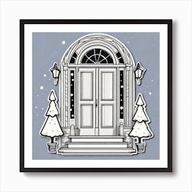 Christmas Decoration On Home Door Sticker 2d Cute Fantasy Dreamy Vector Illustration 2d Flat Art Print