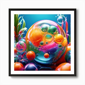 3d Bubbles Colors Dimensional Objects Illustrations Shapes Plants Vibrant Textured Spheric (17) Art Print