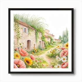 Watercolor rural countryside Art Print