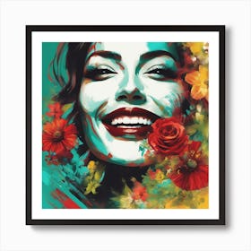 An Artwork Depicting A Smile Women, Big Tits, In The Style Of Glamorous Hollywood Portraits, Green R (1) Art Print