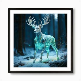 Firefly Firefly, Robotic, Whimsical, Teal, Deer, Ceramic, Metal, Robot, Body, Features, Ice, Forest, Art Print