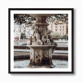 Water Fountain Statue, Colour, Square St Sebastian, Spain Square Art Print