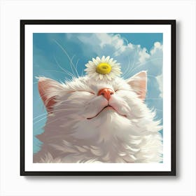 White Cat With Daisy Art Print