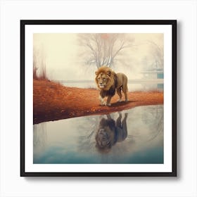 Armadiler Lion Walking Next To A Lake Surrealism Style E4929b06 E959 46ed 88c0 31792f909f1d Art Print