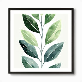 Green Leaf Watercolor Painting 1 Art Print