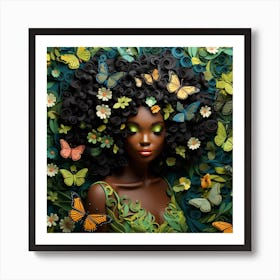 Afro-American Woman With Butterflies 5 Art Print