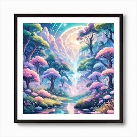 A Fantasy Forest With Twinkling Stars In Pastel Tone Square Composition 459 Art Print