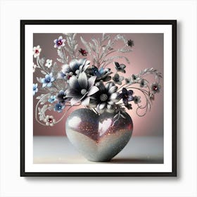 Heart Shaped Vase With Flowers 1 Art Print