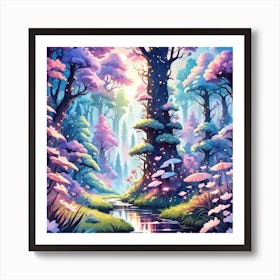 A Fantasy Forest With Twinkling Stars In Pastel Tone Square Composition 264 Art Print