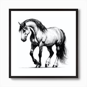 Black And White Horse Drawing Art Print