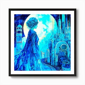 Star Gazing - Gazing At Blue Moon Art Print