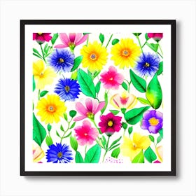 Watercolor Flowers Seamless Pattern Art Print