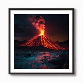 Volcano At Night Art Print