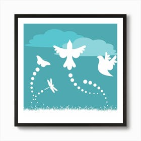 Fly Bird Grass Insects Abstract Bugs Motion Outdoors Dragonfly Art Print