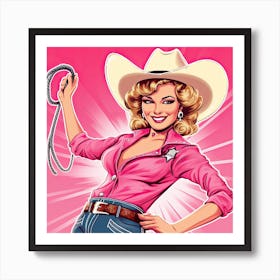 Happy Cowgirl Pink Illustration 5 Art Print