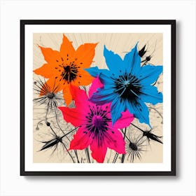 Andy Warhol Style Pop Art Flowers Love In A Mist Nigella 4 Square Art Print