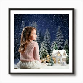 Firefly Little Girl Gazing At A Snowy Christmas Scene 14821 (2) Art Print