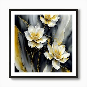 Gold And White Flowers Art Print