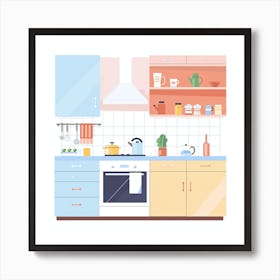 Kitchen Interior Flat Vector Illustration Art Print