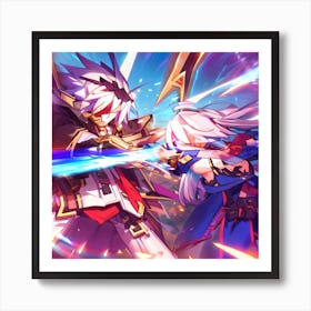 Two Anime Characters Fighting Art Print