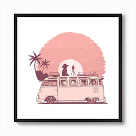 car Sunset Landscape Beach Sunrise Art Print