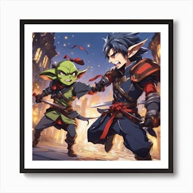 Goblin Fight Human 2 Art Print