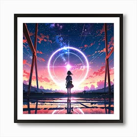 Anime Girl Standing In A Circle Art Print