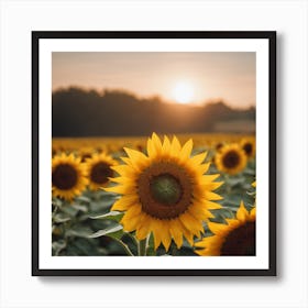 Sunflower Field At Sunset Art Print