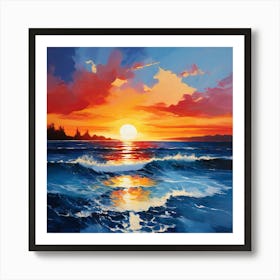 The Horizon Is Ablaze With A Fiery Sunset Casting Long Shadows Across The Gently Rippling Sea Art Print