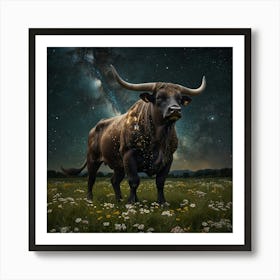 Bull In A Field Art Print