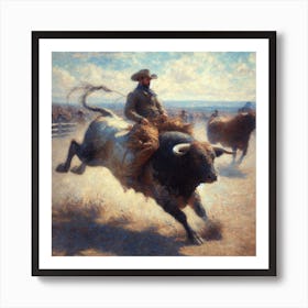 Cowboy Riding A Bull Poster